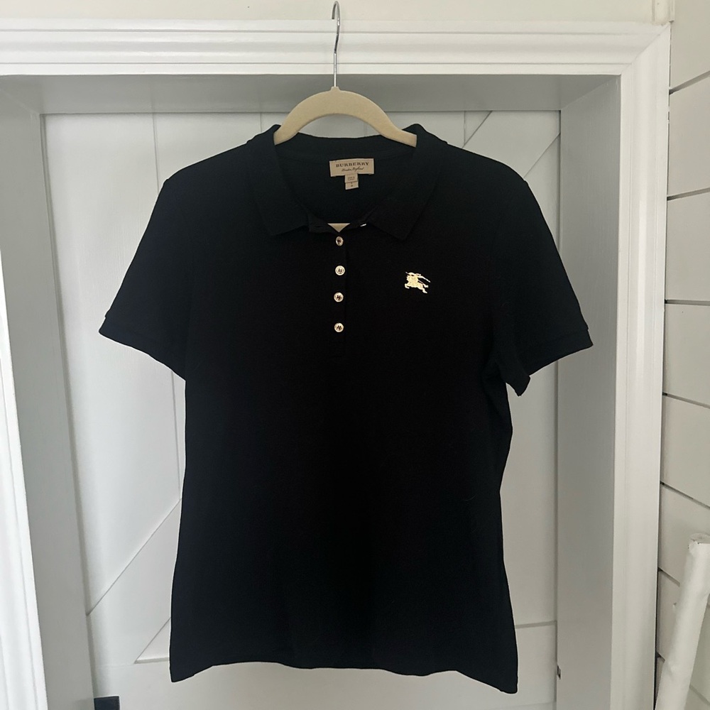 Burberry Black Polo Shirt with Gold Logo Large Chest 36 L 25. Like new - Picture 4 of 6